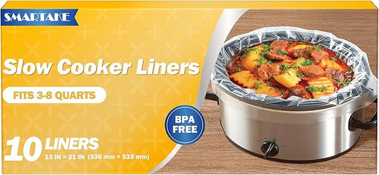 SMARTAKE Slow Cooker Liners, Large Size 13"x 21" Disposable Cooking Bags, Fit 3QT to 8QT for Slow Cooker, Cooking Trays, Suitable for Oval & Round Pots, 10 Liners