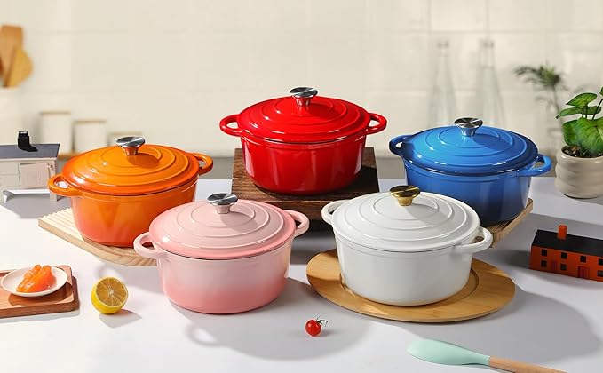 Enameled Cast Iron Dutch Oven Pot with Lid Heavy-Duty Cookware for Bread Baking, Braising, Stews, Roasting,4QT， creamy white