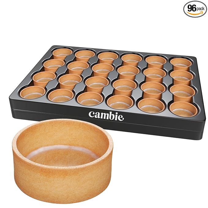 Cambie Sweet Round Mini Tart Shells, 1.38" Diameter, French Style Tart Shells with White Chocolate Coating (Pack of 96)