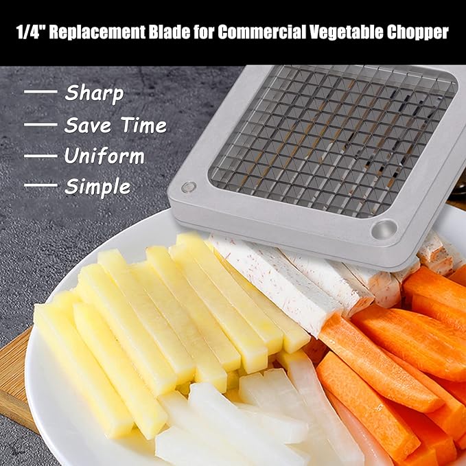 1/4" Replacement Dicer Chopper Blade with Pusher Block, Commercial French Fry Cutter Blade, Commercial Vegetable Chopper for Onion Dicer Tomato Dicer French Fries Cutter