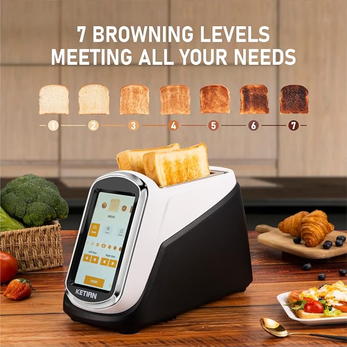 2 Slice Touchscreen Toaster,2 Wide Slots,Smart Bread Toaster for Bagel English Muffins Toast Pastry Waffles Bread, Customize Toasting Time,Have a Quick Look,120V 1400W