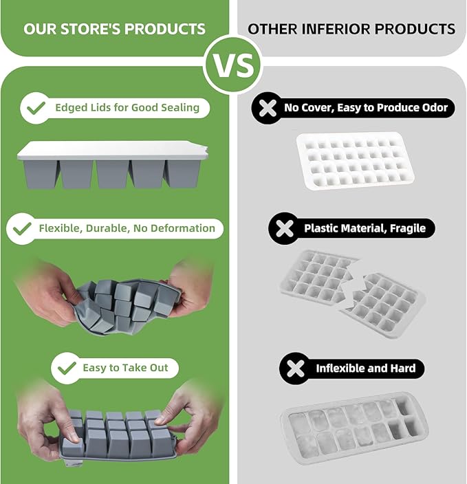 FANYITY Silicone Ice Cube Trays 2-Pack with Locks lids,Easy Release Ice Molds for Freezer,Perfect for Cocktails, Whiskey, Coffee