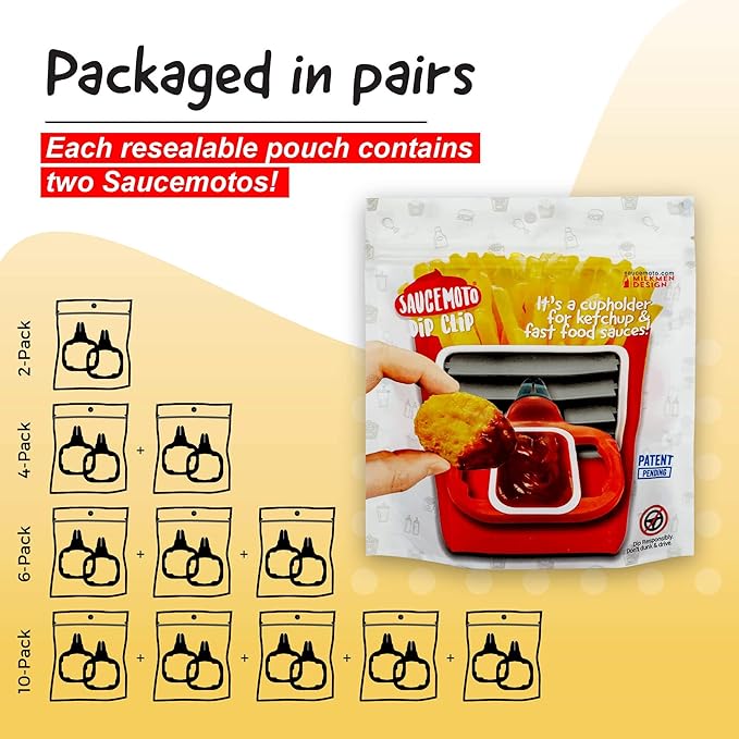 Saucemoto Dip Clip | Car sauce holder for ketchup and dipping sauces. No more dry fries or sauceless nuggets. As seen on Shark Tank (2 count pack, Pink)