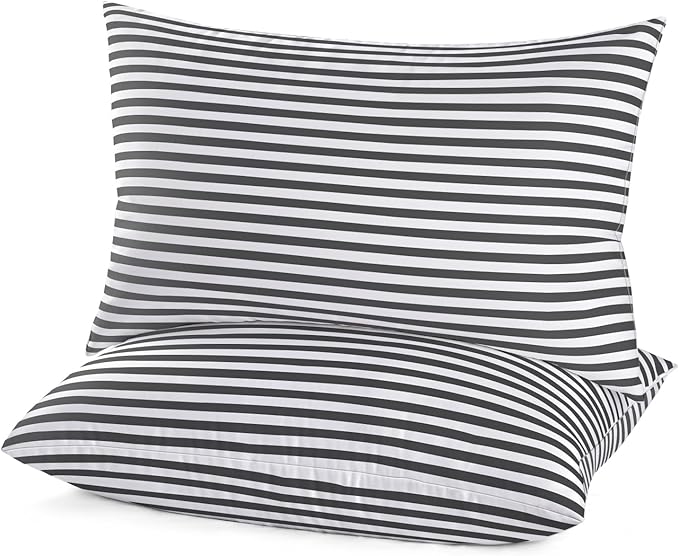 EIUE Bed Pillows for Sleeping 2 Pack Queen Size，Super Soft Down Alternative Microfiber Filled Pillows,Pillows for Side and Back Sleepers,20 x 30 Inches,Striped White Grey