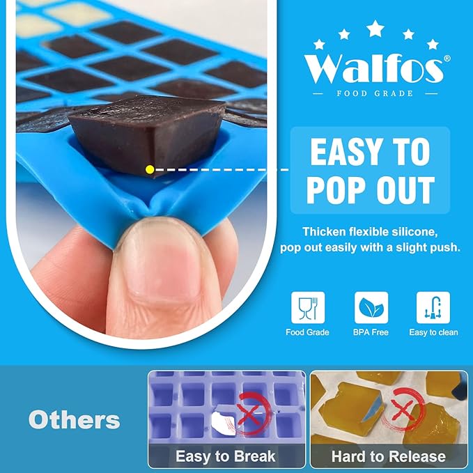 Walfos Mini Square-Terrace Silicone Candy Molds 50 Cavities - Non Stick, Food Grade & Dishwasher Safe, 3 Packs