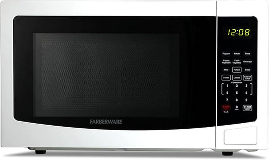 Farberware 1.1 Cu. Ft. Countertop Microwave Oven – 1000 Watts Power, Auto Cook Settings, Defrost, Easy Clean and Child Safety Lock-White