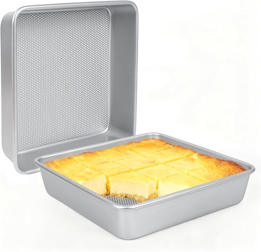 9-Inch Square Cake Pan Set of 2, Heavy Duty Nonstick with Textured Honeycomb Surface, Aluminized Steel BPA & PFOA Free, Warp Resistant, Even Heating for Brownies, Lasagna, Pizza & Casseroles