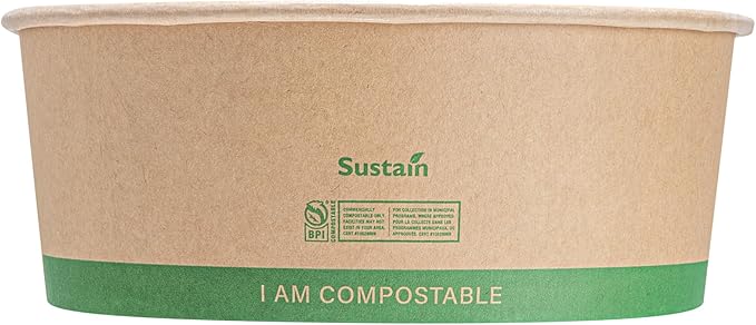 Restaurantware Compostable Paper Food Containers 200 Pack Of 50 oz BPI-Certified Round Kraft Salad Bowls Disposable Grease-Resistant Meal Prep Take Out Containers For Ice Creams, Soups, Snacks