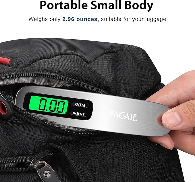 BAGAIL Digital Luggage Scale, 110lbs Hanging Baggage Scale with Backlit LCD Display, Portable Suitcase Weighing Scale, Travel Luggage Weight Scale with Hook, Strong Straps for Travelers