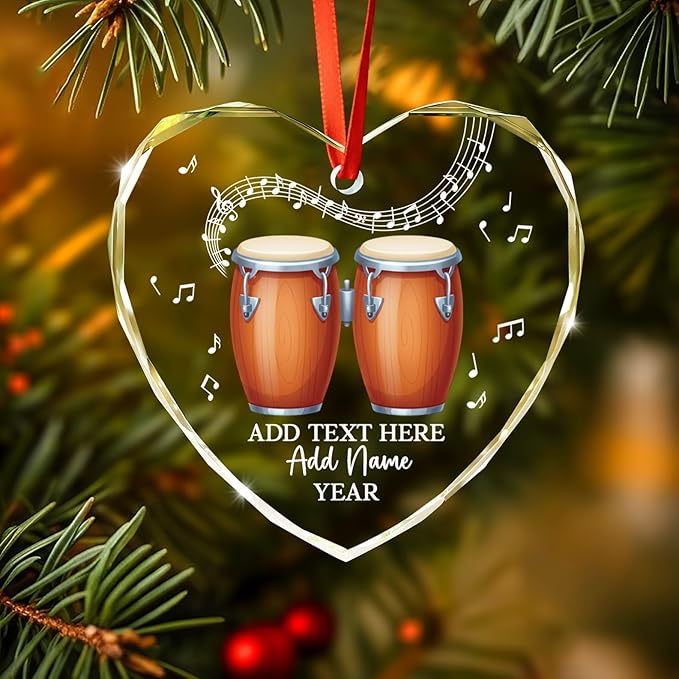 Custom Bongo Drums Glass Ornament Gift for Music Band, Bongo Drums Player Christmas Ornament 2025, Personalized Drummer Xmas Tree Ornaments with Text Name Year, Instrument Xmas Keepsake