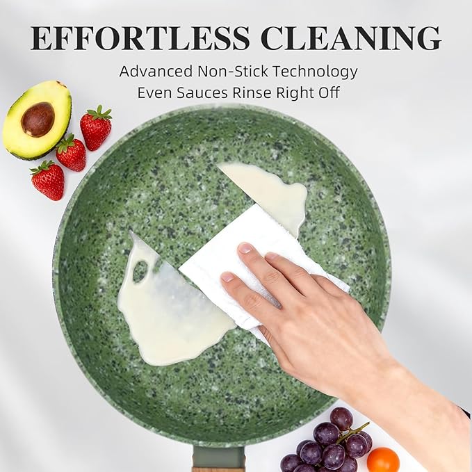 8.5 & 10.25 Inch Nonstick Frying Pan Skillet, 4mm Thick Aluminum Cookware with PFOA-Free Non-Toxic Coating, Induction Compatible, Dishwasher Safe, Bakelite Handle for Eggs & Pancakes, Green