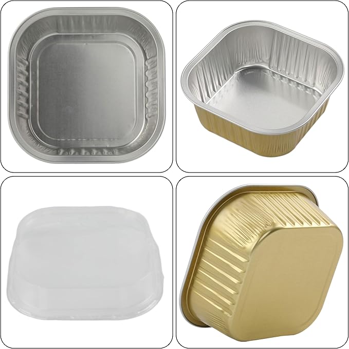 Cupcake Liners with Lids, 30pcs 10oz Mini Cake Pans With Lids Disposable Aluminum Foil Creme Brulee Ramekins Cake Cups Aluminum Pans With Lids Baking Cups, Gold, HG01AP300GDX30
