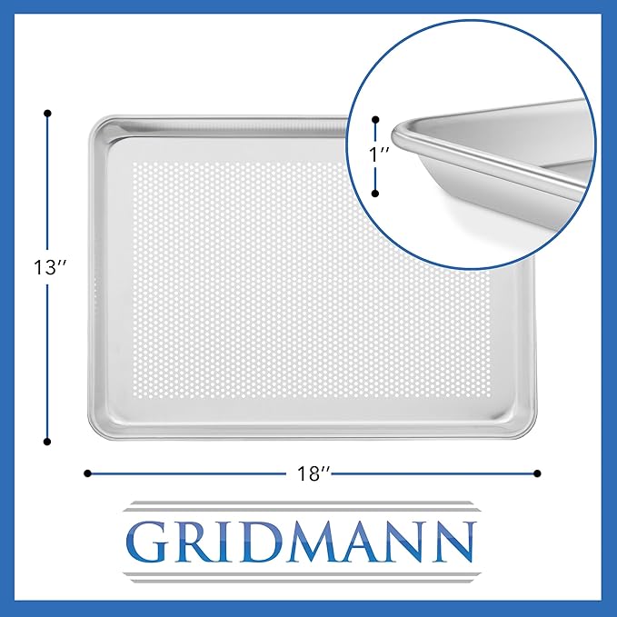 GRIDMANN 13" x 18" Commercial Grade Perforated Aluminum Baking Sheet Pan, Half Size Baking Tray - 6 Pans