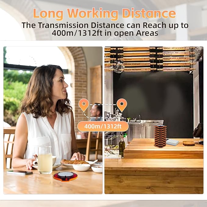 Restaurant Pager System, Long Range Social Distancing Pagers for Restaurants,10 Coaster Beepers with Vibration Flashing Buzzer, Queue Wireless Calling System for Food Truck Church Nursery Coffee Shop