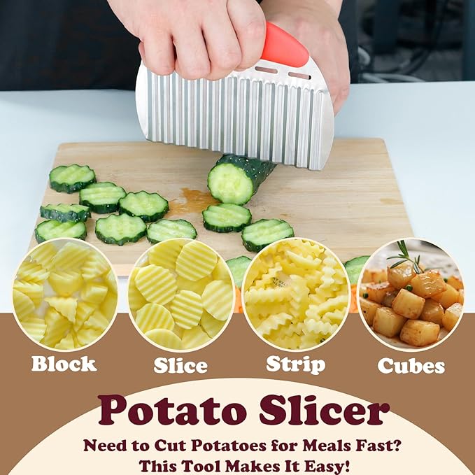 Large Potato Crinkle Cutter,Potato Slicer,Waffle Fry Cutter for Potatoes,Stainless Steel Vegetable Slicer,French Fry Crinkle Slicing,Wavy Slicing for Veggies,Cucumber Chopper,Carrot Chopper