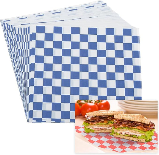 PATIKIL 5.9" x 5.9" Waxed Paper Sheets, 100Pcs Square Pattern Oil-absorbing Dry Food Wrapping Paper for Bakery Coffee Shop Home Baking Kitchen DIY, Blue