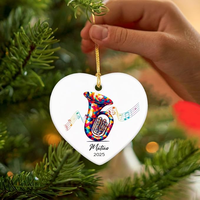 Tuba Player Ceramic Ornaments Xmas Tree, Personalized Tuba Ornament Gifts for Music Lovers, Musical Instrument Ceramic Ornament 2025, Custom Instrumentalist Christmas Keepsake Decor with Name & Year