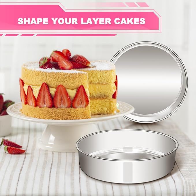 6 Inch Cake Pan Set of 2, Stainless Steel Round Layer Cake Baking Pans Tins, Non-Toxic & Healthy, Leak-proof & Easy Clean & Dishwasher Safe
