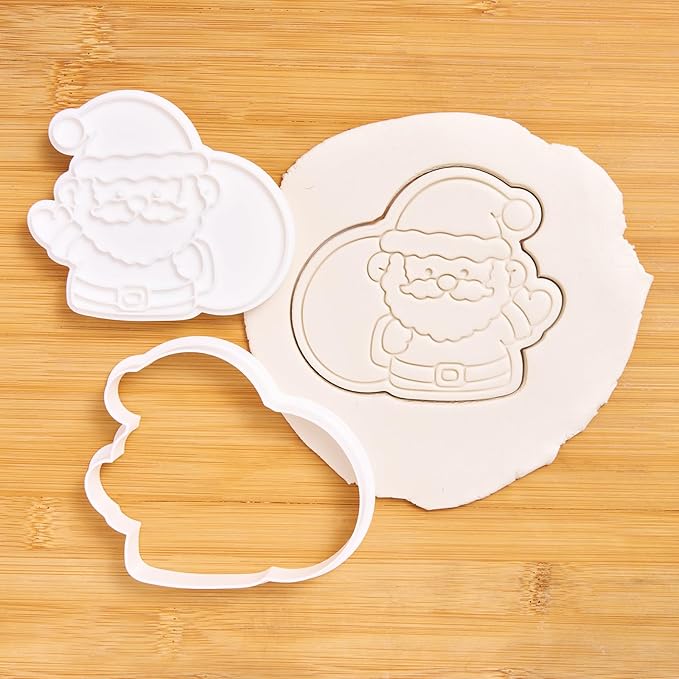 Flycalf Christmas Cookie Cutters Santa Gift with Plunger Stamps Holiday PLA Baking Accessories Cutter Molds Gifts Decorative Party 3.5" Kitchen Cake Supplies