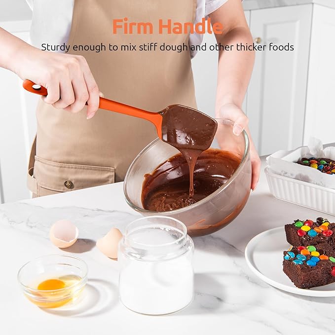 U-Taste Silicone Spoon Spatula Set, 600ºF High Heat Resistant Food Grade Flexible Rubber Scraper, Integrated Cooking Mixing Baking Kitchen Utensils Set of 3 for Nonstick Cookware (Orange)
