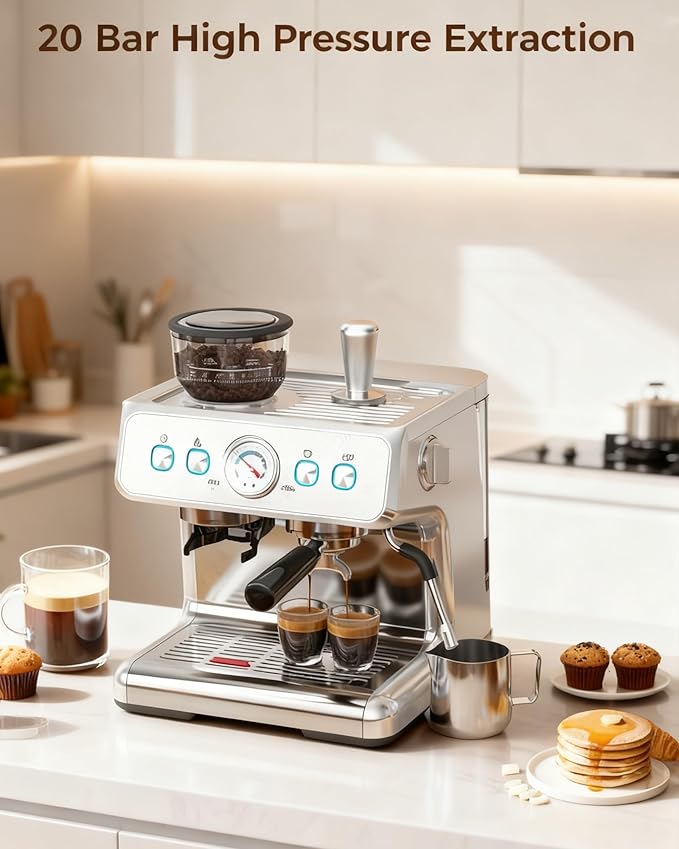 COWSAR 20 Bar Espresso Machine with Grinder & Milk Frother Steam Wand, 58mm Expresso Coffee machines, Commercial Stainless Steel Coffee Maker for Cappuccino and Latte, Perfect for Home and Café Use