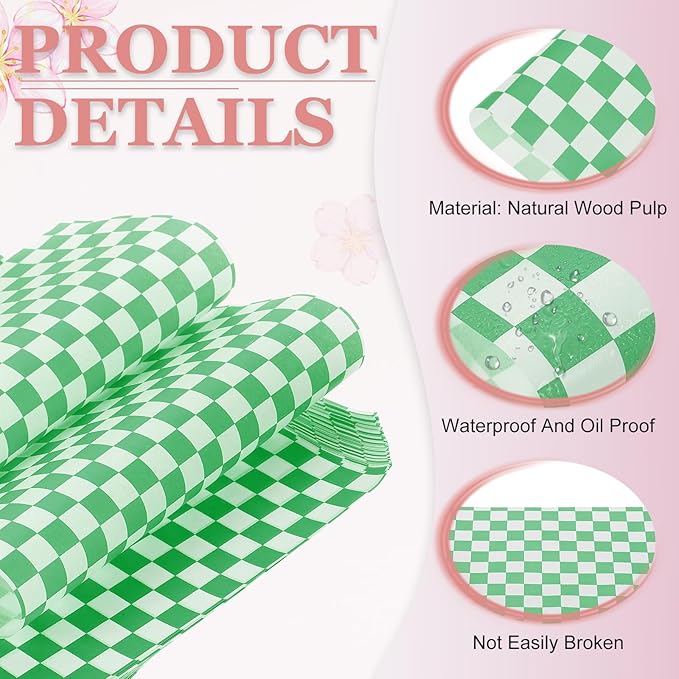 PATIKIL 8.7" x 8.7" Waxed Paper Sheets, 100Pcs Square Pattern Oil-absorbing Dry Food Wrapping Paper for Bakery Coffee Shop Home Baking Kitchen DIY, Green