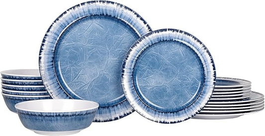 AELS Melamine Dinnerware Set of 18 Pcs Dinner Dishes Set for Indoor and Outdoor Use, Dishwasher Safe, Lightweight Unbreakable, BPA Free (Navy, Service for 6 (18pcs))