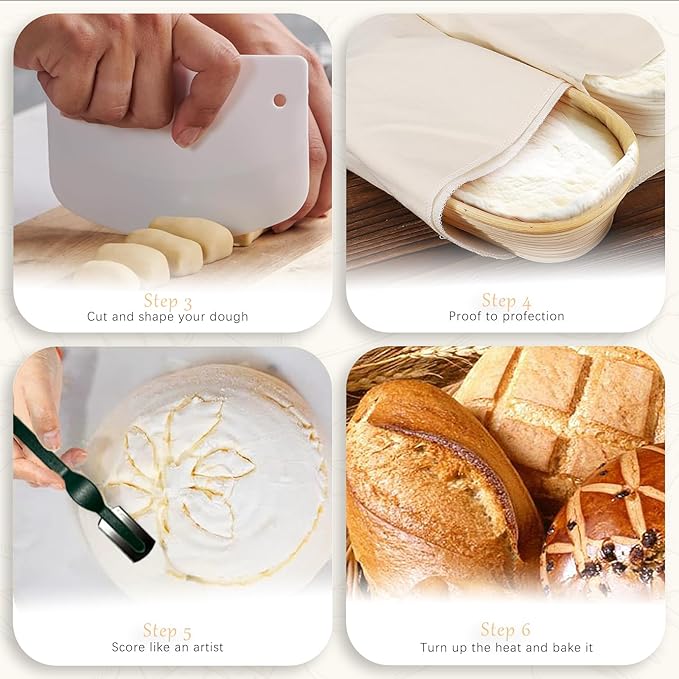 Natural Unbleached Banneton, Sourdough Bread Proofing Basket Kit, 6,8,9,10 Inch Basket with BreadMaking Baking Supplies Tools, Banneton Basket Gift Set - Primary Color