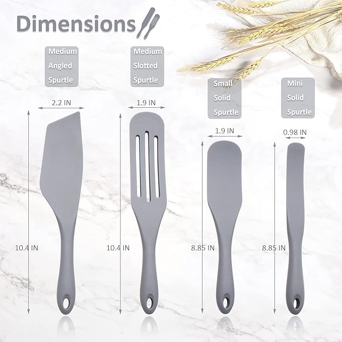 Tongjude Silicone Spurtle Set, Silicone Spatula Set, Heat Resistant Cooking Utensil for Nonstick Cookware, Serving，Baking, Whisking, Smashing, Scooping, Spreading, 4 Piece