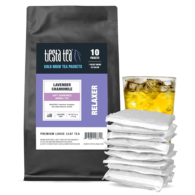 Tiesta Tea - Lavender Chamomile Cold Brew, Loose Leaf, Soft Chamomile Herbal Tea, Non-Caffeinated Iced Blend, Cold Brew Packets, Makes 64oz of Pitcher Per Bag (Pack of 10)