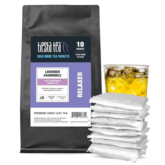 Tiesta Tea - Lavender Chamomile Cold Brew, Loose Leaf, Soft Chamomile Herbal Tea, Non-Caffeinated Iced Blend, Cold Brew Packets, Makes 64oz of Pitcher Per Bag (Pack of 10)