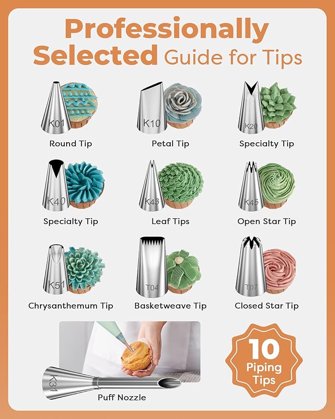Kootek 51 Pcs Cake Decorating Kit, 12" Aluminum Alloy Cake Turntable, 10 Numbered Icing Tips, Offset and Straight Spatulas, Cake Leveler, Pastry Bags Baking Supplies
