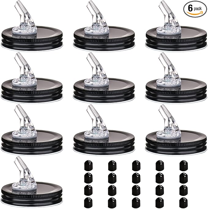 Mason Jar Pour Spouts. free flow Mason Jar Pour Spouts, mason jar for spout regular mouth size 70mm dispenser germination cover. Suitable for any liquid. LeakProof 10Pack + 20 Black Lid Caps (10
