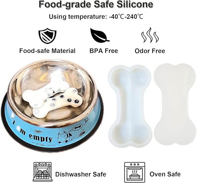 7.5IN Big Bone Dog Cat Treat Mold 1 Pack, DIY Flavors for Puppy. Food Safe Silicone for Oven. Large Ice Cube Mold for Pet Chew, Cooling. Pets Birthday Cake Baking. Fun Gift for Dog Lover