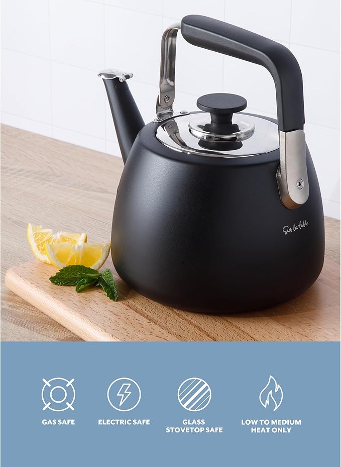 Sur La Table Kitchen Essentials Large 2 QT Heavy Gauge Stainless Steel Tea Kettle - Matte Black