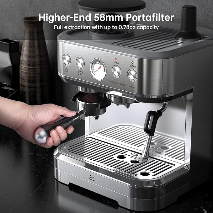 Espresso Machine with Milk Frother and Grinder, All in One Cappuccino Latte Espresso Maker for Home Barista, Built-In Bean Grinder, 85 oz Removable Water Tank, Coffee maker Machine