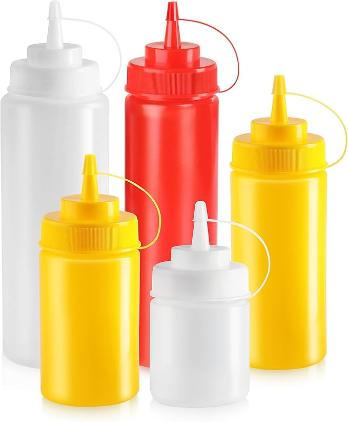 New Star Foodservice 26238 Squeeze Bottles, Plastic, Wide Mouth, 24 oz, Clear, Pack of 6