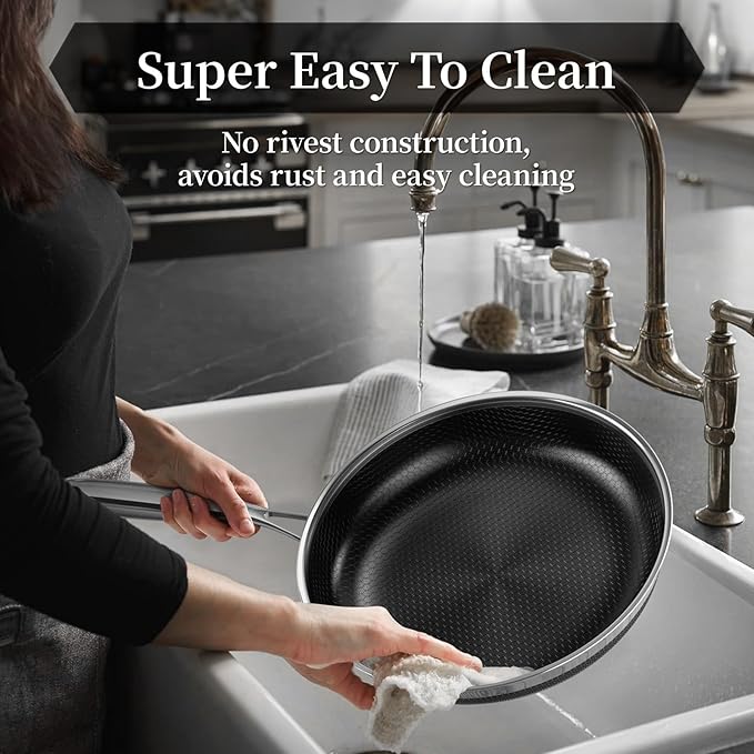 Innerwell Nonstick Frying Pans 9.5 Inch Hybrid Tri-Ply Stainless Steel Frying Pans Titanium Ceramic Nonstick Cooking Pan,PFAS/PFOA/PTFE Free,Compatible with All Cooktops
