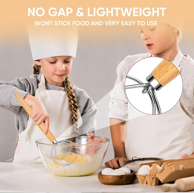 Maxjoy Danish Dough Whisk Wooden Dutch Bread Mixer with Stainless Steel Hook for Sourdough Baking Hand Tool