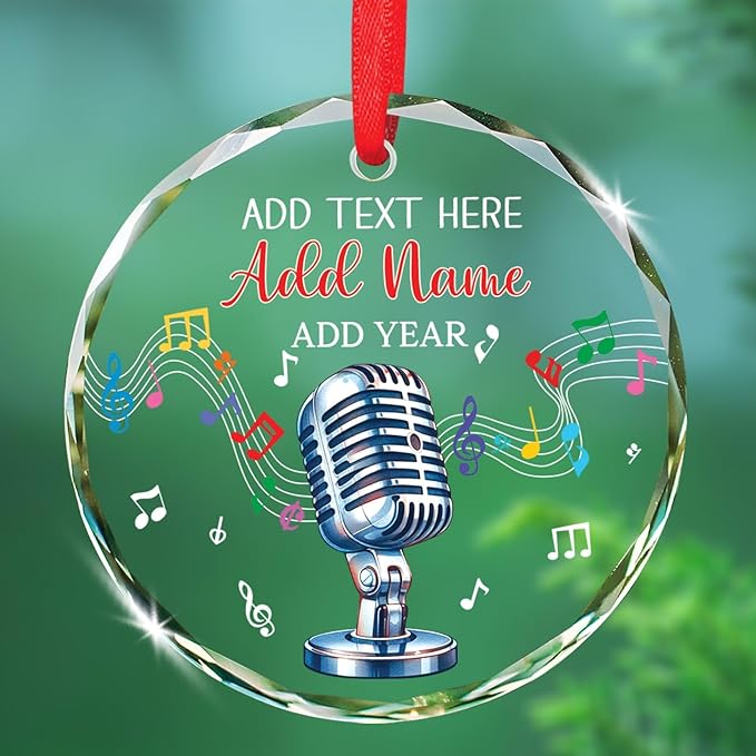 Custom Microphone Glass Ornament Christmas 2025, Microphone Xmas Ornaments Gifts for Singer Karaoke Fans, Personalized Singer Ornament Christmas Tree with Text & Name, Vocalist Glass Ornaments Gifts