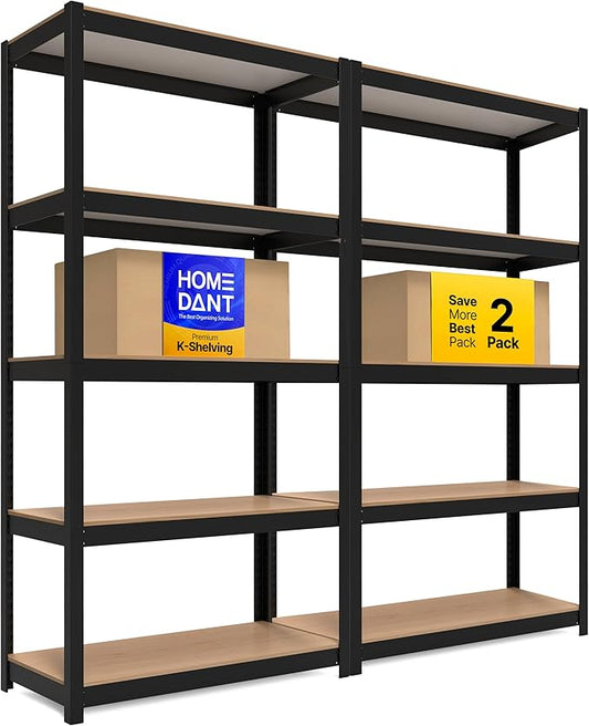 HOMEDANT House Black 5-Tier Laminated Metal Shelving Unit Adjustable Storage Utility Rack Heavy Duty Shelves Organization Shelf Kitchen Garage Pantry Closet 2Pack
