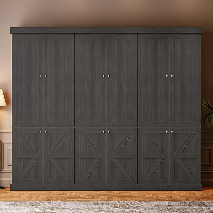 70.8" Tall Bookshelf with Doors, Farmhouse Modular Bookcase with 4-Tier Adjustable Shelves, Large Storage Cabinet for Home Office, Living Room, Black