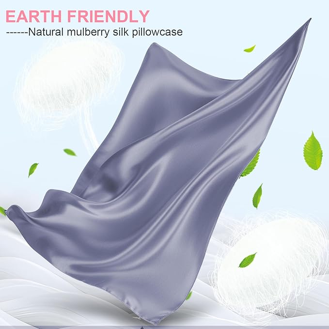 Mulberry Silk Pillow Cases Queen Size with Hidden Zipper, Ultra Smooth and Soft Breathable Cooling Silk Satin Pillowcase for Hair and Skin, Gifts for Women Men (Grayish Blue, 20x30 Inches, 1 Pack)