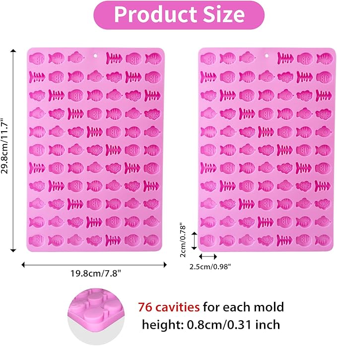 2 PCS Gummy Fish Candy Molds Silicone, Cat Dog Treat Molds,152 Cavity Fish Mini Silicone Mold for Chocolate, Fondant, Candy, Biscuits, Cookie, Jelly and Cat Dog Training Commands Concept