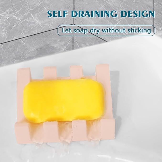 Self Draining Soap Dish,Silicone Suction Cup Soap Holder, Bathroom Soap Dish for Bar Soap,Can Extend Soap Life,Bathroom, Bath Tub, Kitchen Sink (1, Pink)