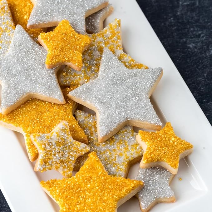 Sweets Indeed Metallic Sugar Crystals 4-Pack – 4.52 oz | Black, Gold, Silver & White Sparkling Sugars in Individual Jars | Premium Baking & Decorating Sugars for Holidays, Parties & Desserts