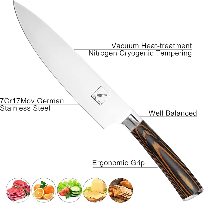 imarku Chef Knife - Pro Kitchen Knife 8 Inch Chef's Knives Japanese SUS440A Stainless Steel Sharp Paring Knife with Ergonomic Handle, Orange Handle, Christmas and Thanksgiving Gifts for Men and Women