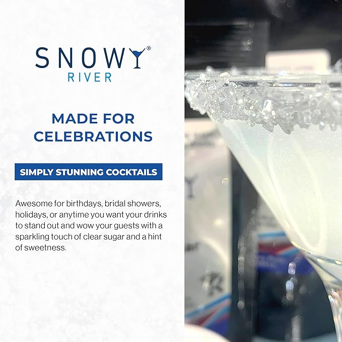 Snowy River Clear, Cocktail & Margarita Sugar Rimmer - Vibrant Color Glass Rimming Sugar with Medium Crystal Texture - 4oz