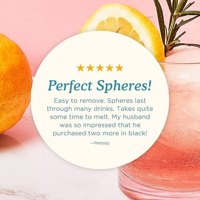ZOKU Set of 2 Silicone Ice Sphere Molds, Stackable 2.5-Inch Ice Ball Makers, Keep Drinks Colder Longer with Less Dilution, Leak-free, Easy-Release, Black