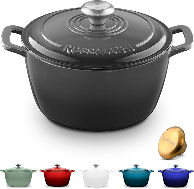 Signature Enameled Cast Iron Dutch Oven, Non-Stick Serving Pot with Tight Fitting Lid for Perfect Roasting, Baking, Sauteing, and Bread Making | 5.5Q (5.2L) - Oyster Grey
